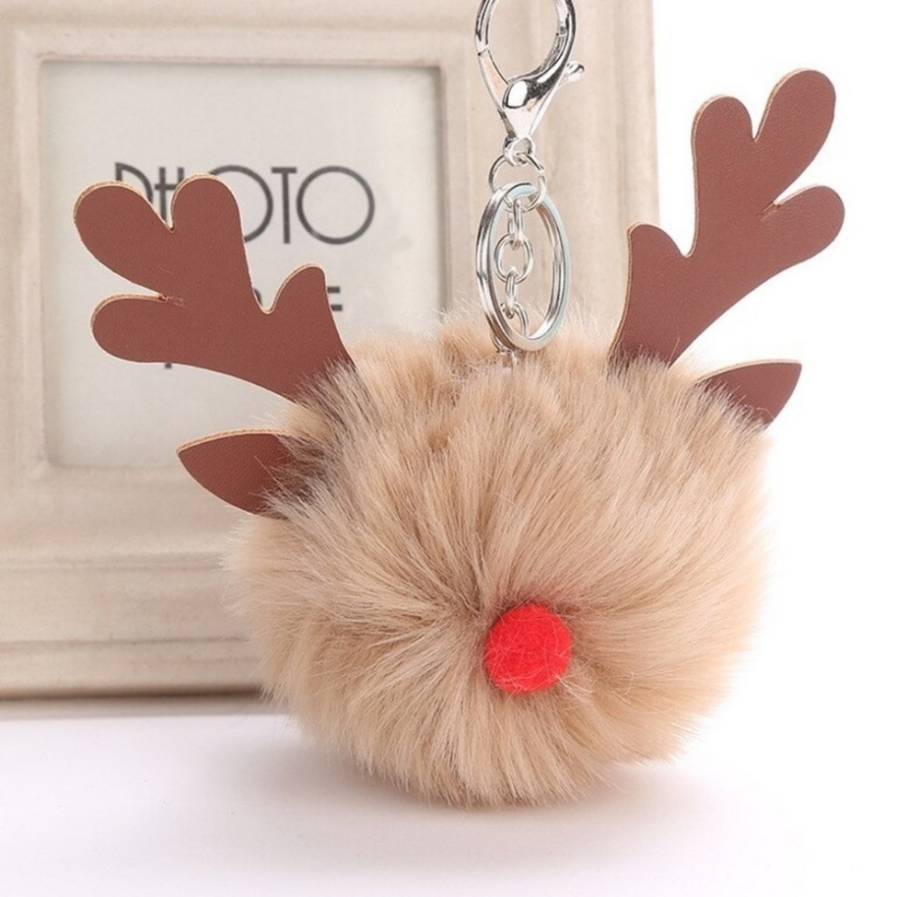 🦚Pom Pom Reindeer Keychain
